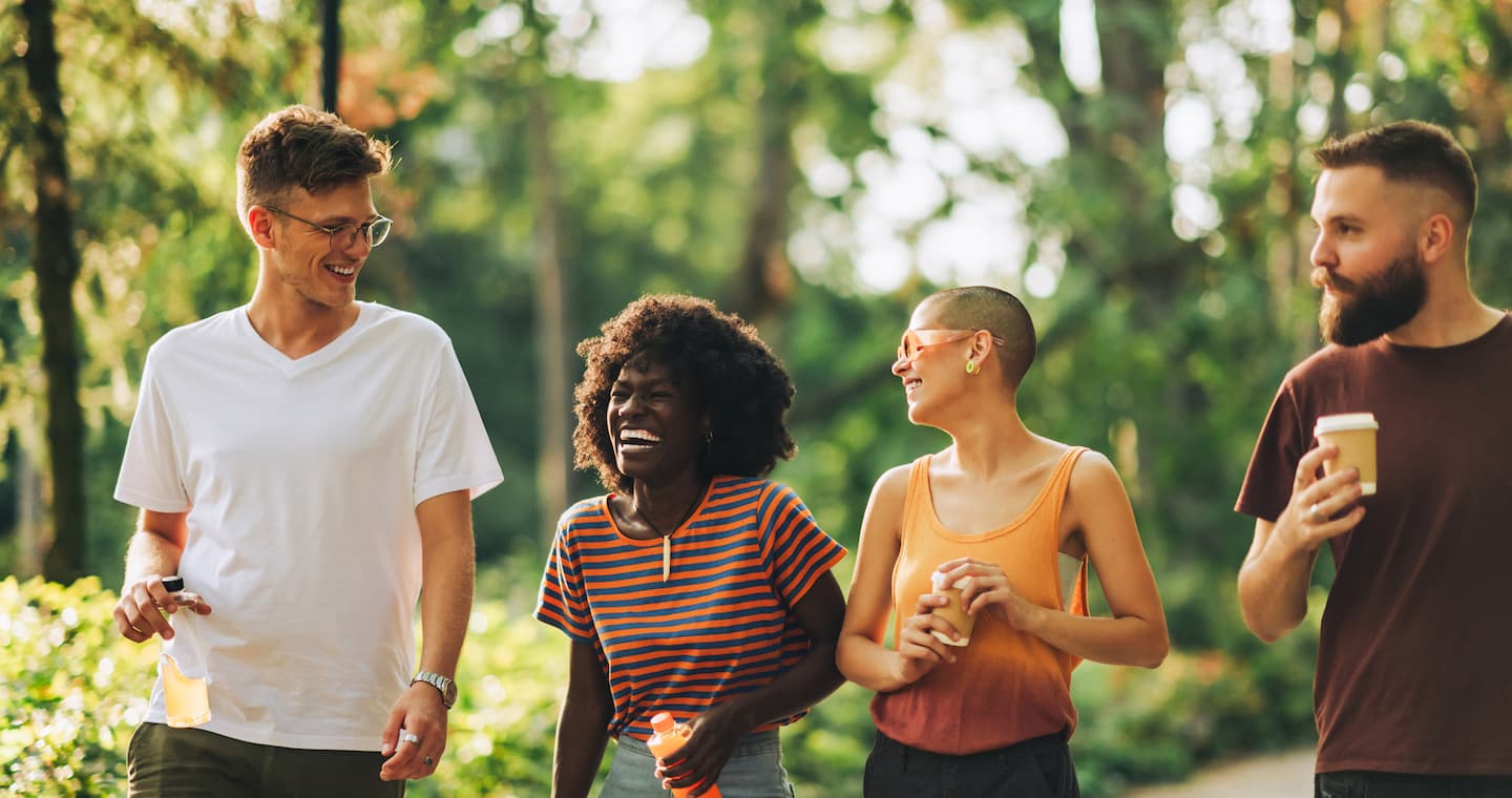 A group of friends walking on the Katy Trail in Dallas